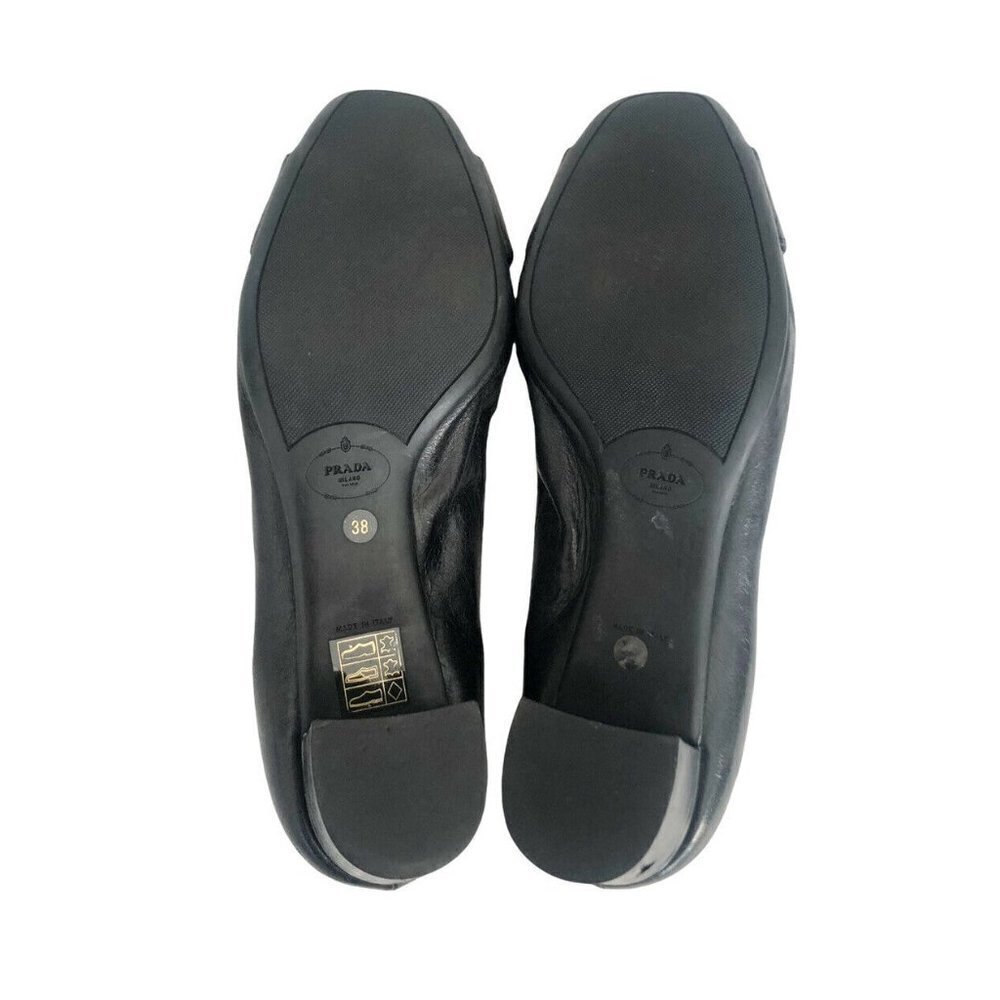 Prada Black Leather Flats with Gold Buckle - Picture 12 of 12